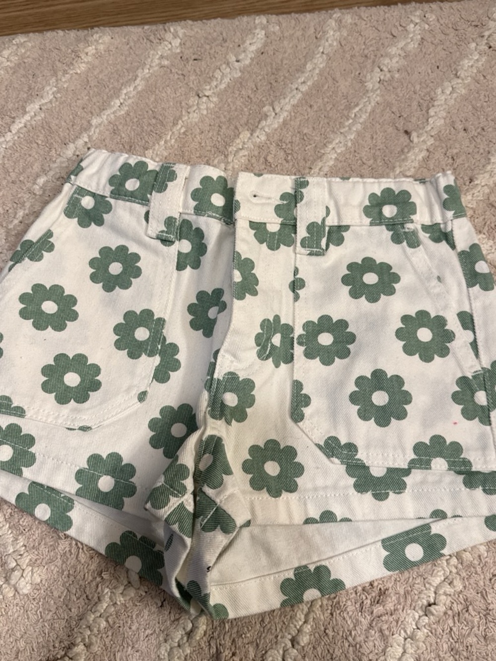 PacSun White Shorts with Green Daisy Print